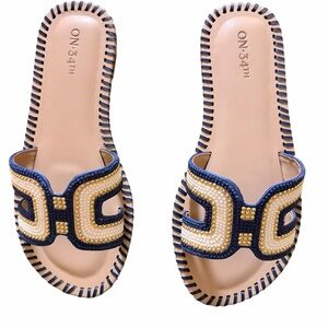 🌼💚NIB ON 34th Women's Navy and Gold Slide Sandals